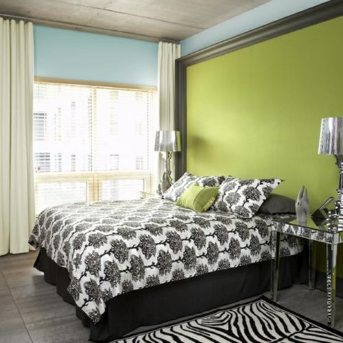 Seinän suunnittelu kontrasti seinä makuuhuone vihreä raikas