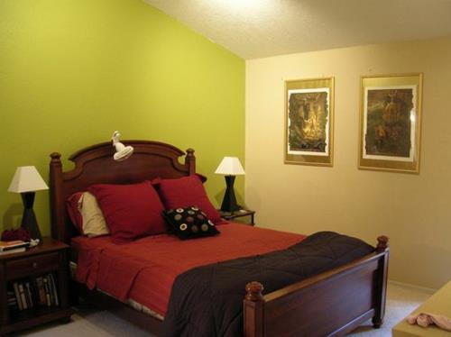 Seinärakenne kontrastiseinä makuuhuone vaaleanvihreä sängynrunko
