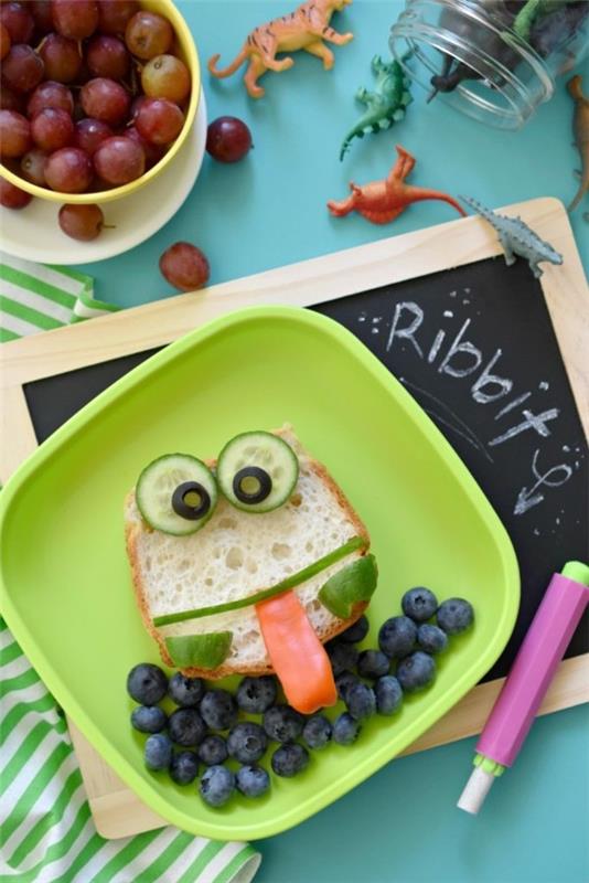 Päiväkodin lounaslaatikko lapsille terveellistä ruokaa luova voileipäsammakko