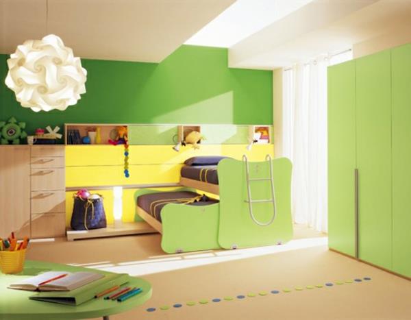 Lastenhuone vihreä kaappi kattovalaisin suunnittelija keltainen