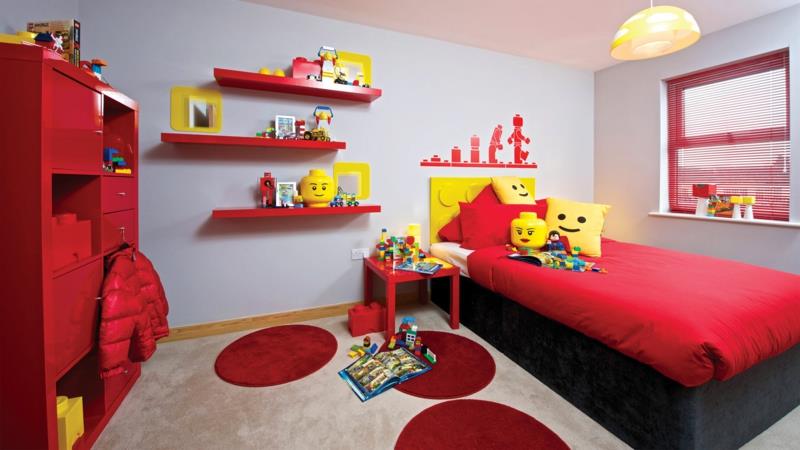 Lastenhuone pojille ideoita väri suunnittelu punainen Lego tiilet