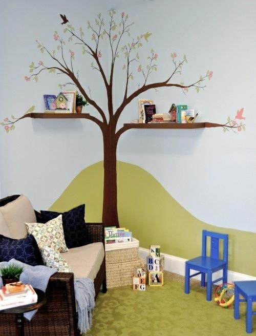 liitutaulu värikäs kirjahyllyt puu lastenhuoneen maali seinän suunnittelu
