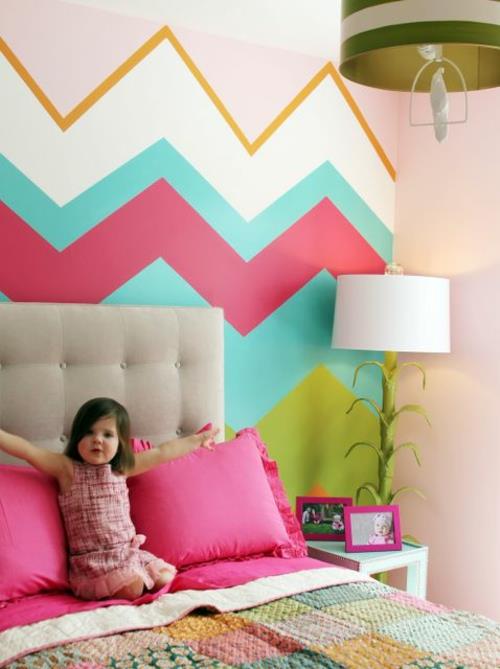 seinän suunnitteluidea lastenhuoneen maalaussuunnittelulauta värikäs chavron