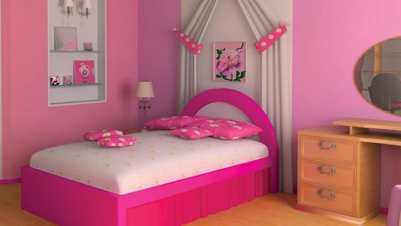 Lastenhuoneen suunnitteluideat asettivat tyttöjen huoneet täysin vaaleanpunaisiksi