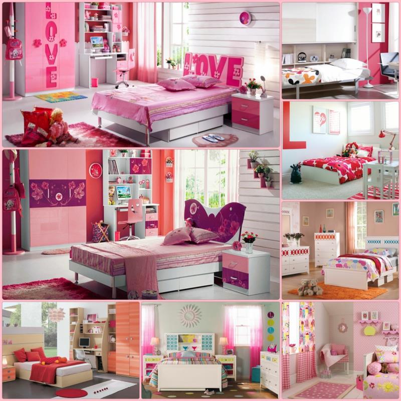 Lastenhuoneen suunnittelu vaaleanpunaisissa tyttöjen huoneen sisustusideoissa