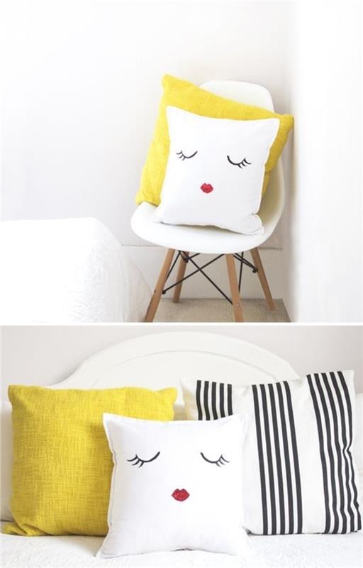 Tyynyliinojen ompeleminen hauskoilla kuvioilla tekee sohvatyynyistä itse