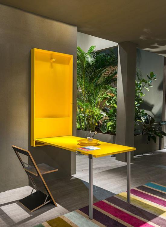 Taitettava pöytä älykkäitä ideoita huonekalujen taittamiseksi taitettava pöytä sitruunankeltaista modernia muotoilua