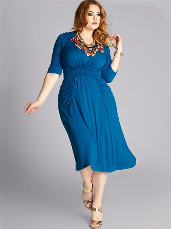 Plus -kokoiset leningit naisten sininen mekko