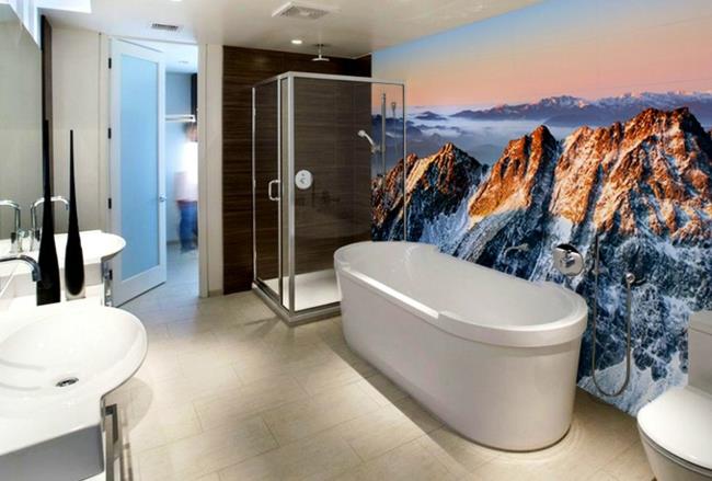Pieni kylpyhuone suunnittelu valokuva tapetti luonto kuvia