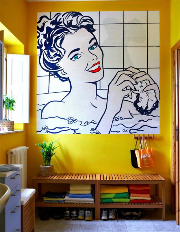 Pieni kylpyhuoneen luova seinäkoriste pop -taiteen tyyliin