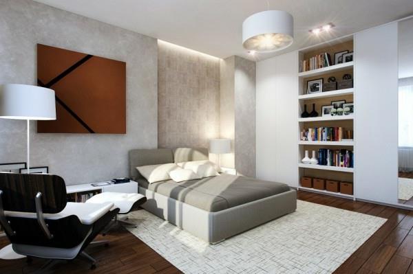 Pienen makuuhuoneen moderni design -seinähyllyt