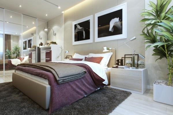 Pieni makuuhuone, moderni violetti vuodevaatteet
