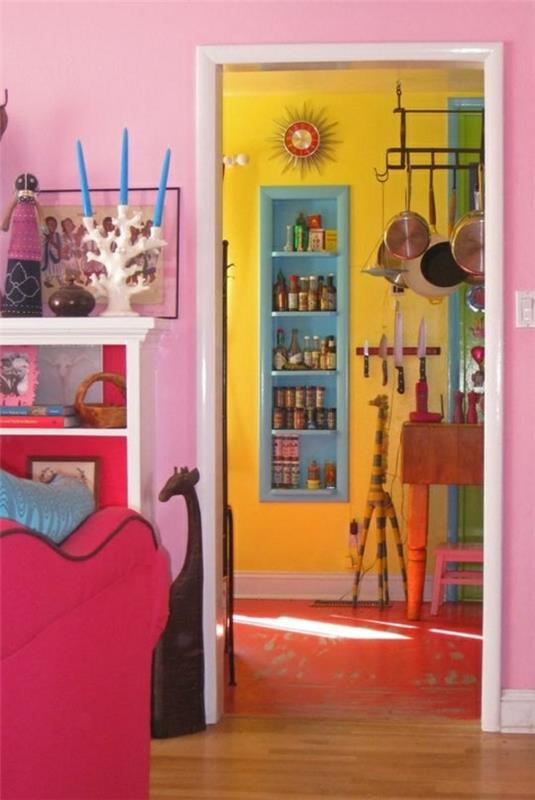Yhdistelmät keittiö ruokasali seinän värit vaaleanpunainen punainen keltainen