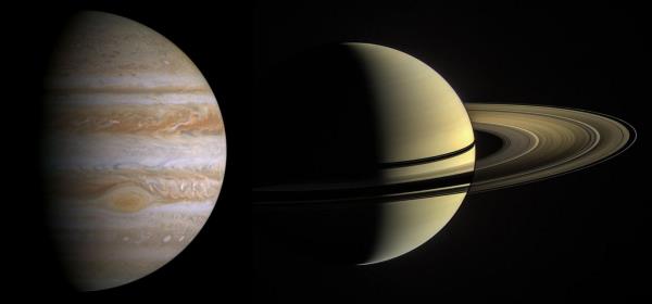Jupiterin ja Saturnuksen yhtymäkohdassa molemmat planeetat ovat hyvin lähellä kaksoisplaneettaa