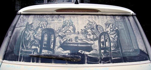 Taidekorttipeli pöly likaiset auton ikkunat