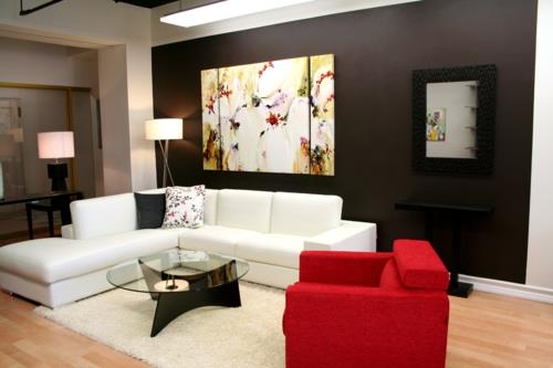 Taiteellinen viileä olohuoneen kalusteet sohvat valkoinen nahka punainen nojatuoli pöytälevy
