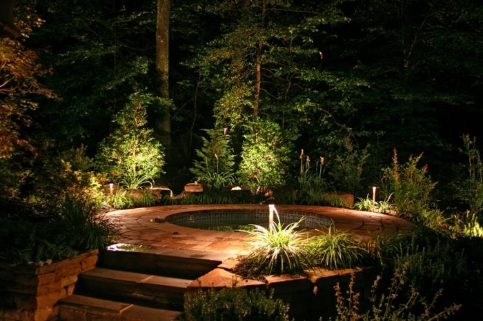 LED -valaistus puutarhan kävelytie poreallas