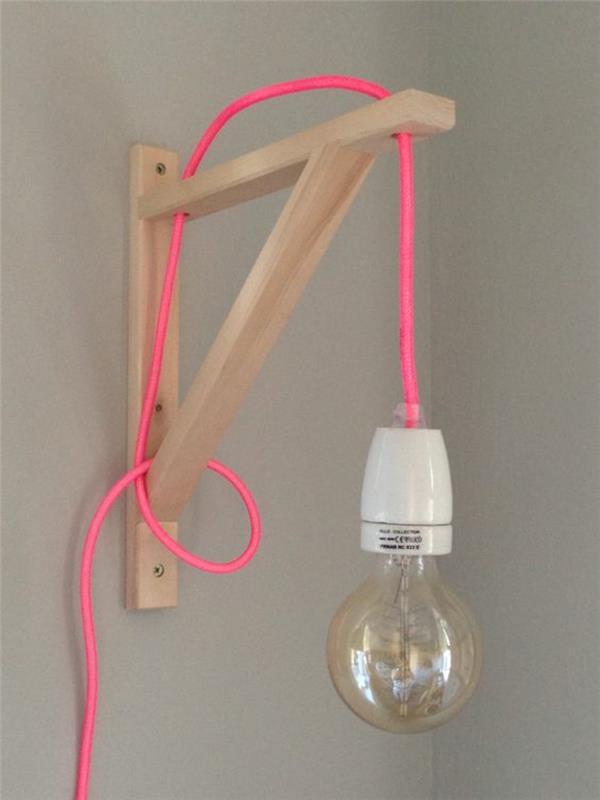Tee omat valaisimesi DIY -valaisimet seinävalaisin puinen jalustakaapelilamppu vaaleanpunainen