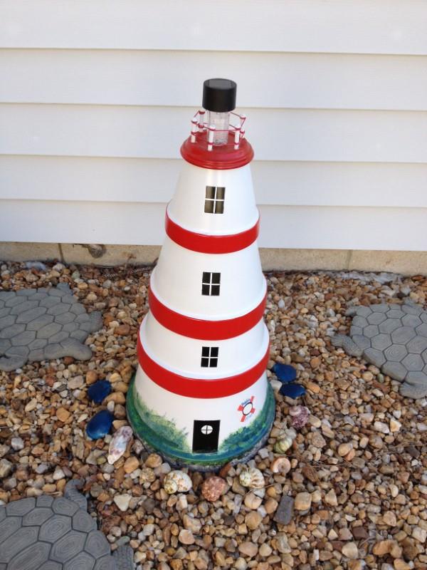 Lighthouse tinker - luovia ja yksinkertaisia ​​ideoita sisustamiseen merelliseen punaisen ja valkoisen tornin koristepuutarhaan