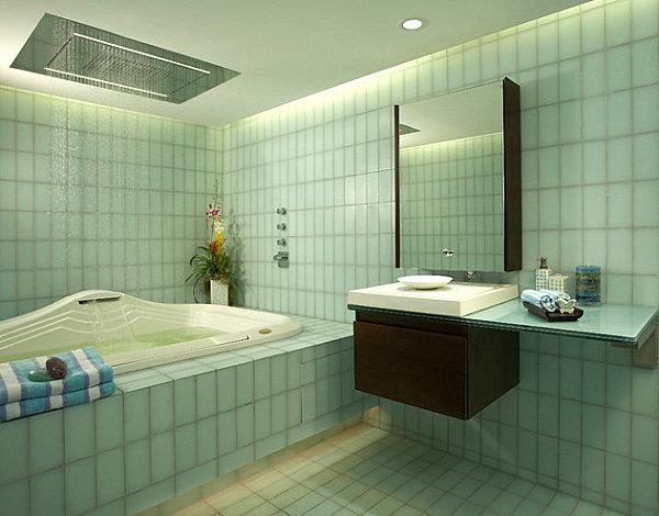 Ylelliset kylpyhuoneideat kylpyhuonelaatat vihreä minimalistinen