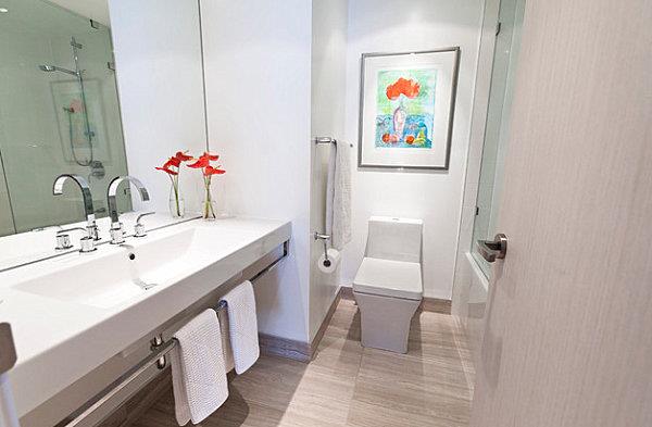 Ylelliset kylpyhuoneideat kylpyhuoneen laatat kirkas oranssi valkoinen sisustuskimppu