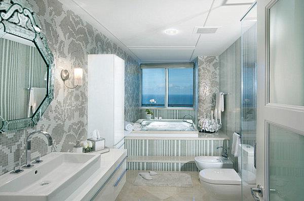Ylelliset kylpyhuoneideat kylpyhuonelaatat moderni sisustus raikas ilme