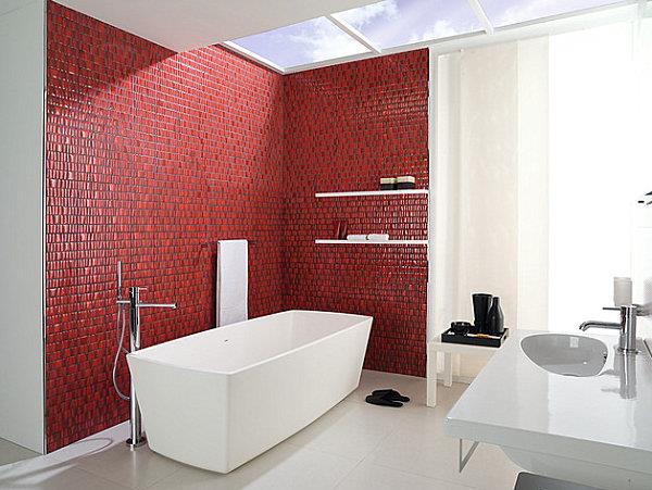 Ylelliset kylpyhuoneideat kylpyhuoneen laatat punainen mosaiikki seinän kontrasti