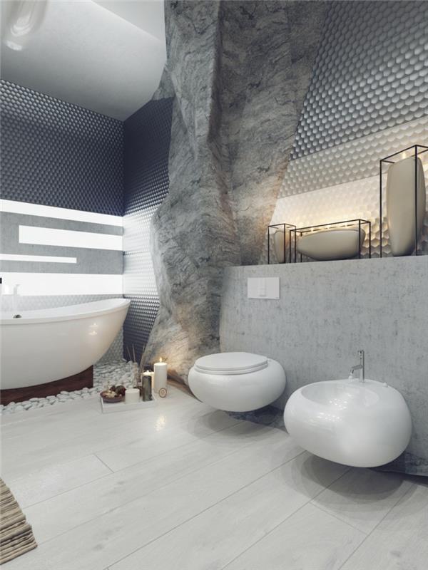 Ylellinen kylpyhuone sisätiloissa kylpy luola