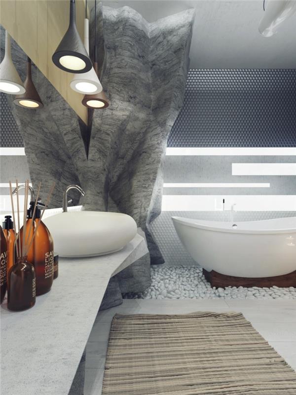 Ylellinen kylpyhuone sisustus kylpy luola riippuvalaisimet
