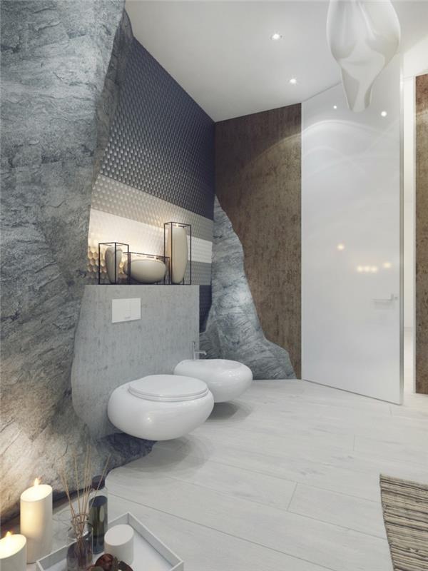 Ylellinen kylpyhuone sisustus kylpy luola neutraalit värit