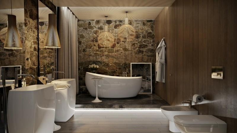 Ylellinen kylpyhuone maalaismainen puinen moderni kylpyamme