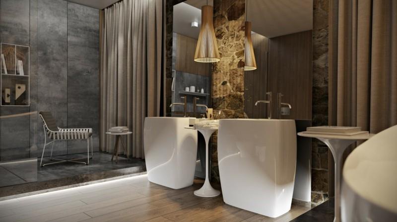 Ylellinen kylpyhuone maalaismainen kiviseinä moderni kylpyhuonehana