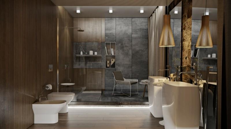 Ylellinen kylpyhuone maalaismainen tyyli epäsuora valaistus moderni kylpyhuonehana