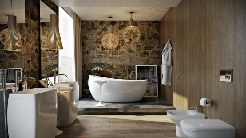Ylellinen kylpyhuone maalaismainen tyyli luonnonmateriaalit moderni kylpyhuone sisustus