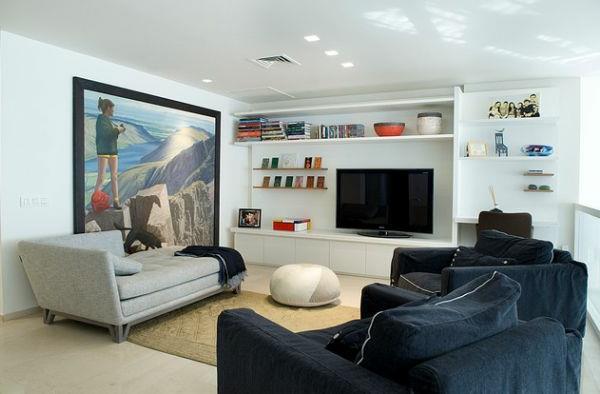 Ylellinen olohuone, jossa on suunnitelma -tv -istuintyyny