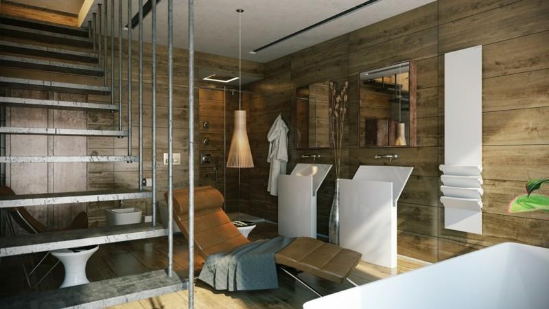 Ylelliset kylpyhuoneet kuvat kylpyhuonekalusteet moderni puulattia puiset seinät kansituoli