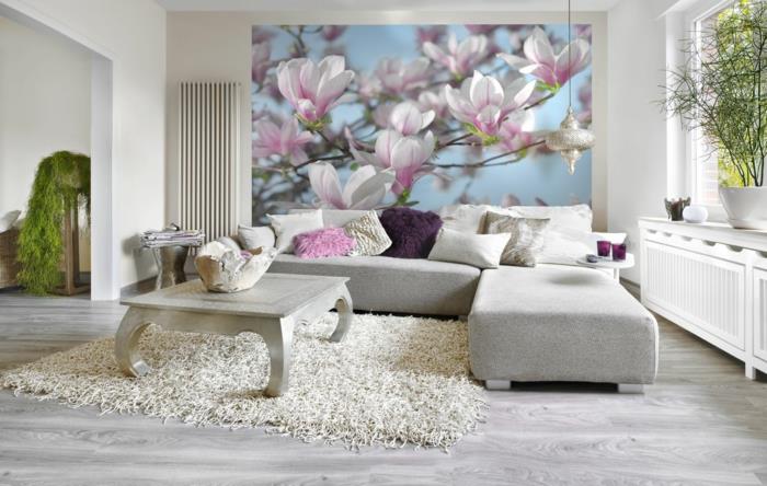 Magnolia puu puutarhakasvit seinän suunnittelu valokuva tapetti