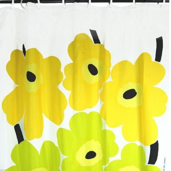 Suihkuverho keltainen kukkakuvio Marimekko