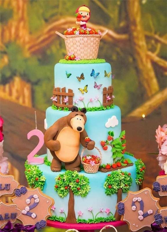 Mascha ja karhu kakku 3 tason aihe kakku lasten syntymäpäiväjuhlat