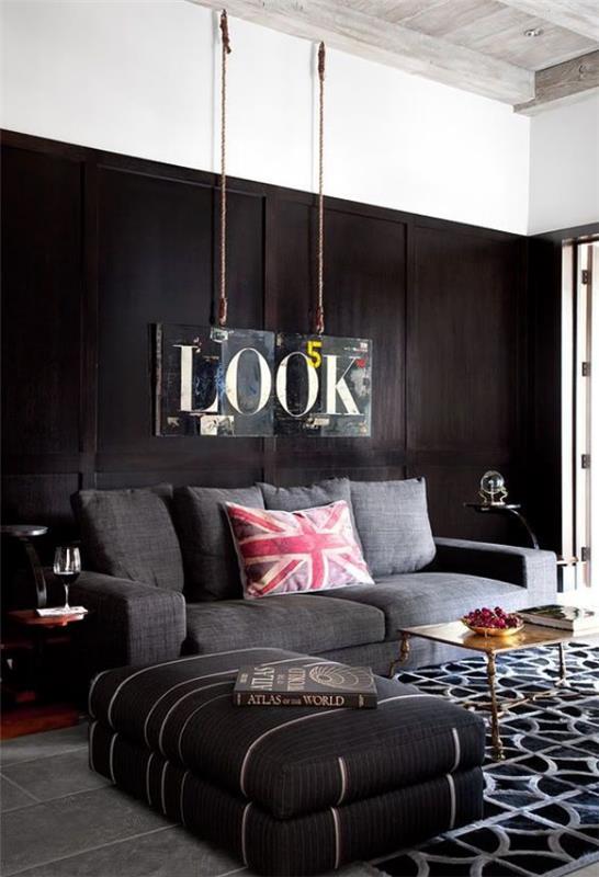 Maskuliininen ja tyylikäs moderni olohuoneen harmaa koriste -elementti ylellisillä yksityiskohdilla