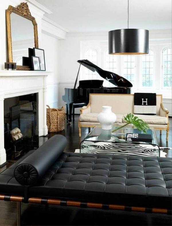 Maskuliininen ja tyylikäs moderni olohuone valkoinen musta harmaa hallitsevat