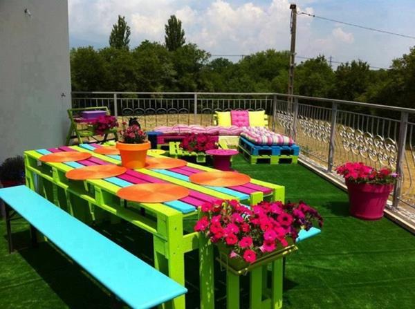 Huonekalut sininen penkki eurolavat ruokapöytä puutarha penkki värikäs