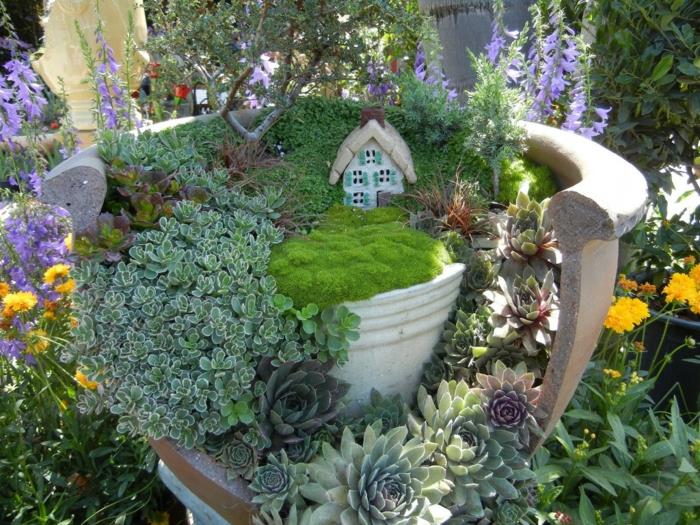 deco -ideoita mini puutarha kukkaruukku kaktukset pieni talo