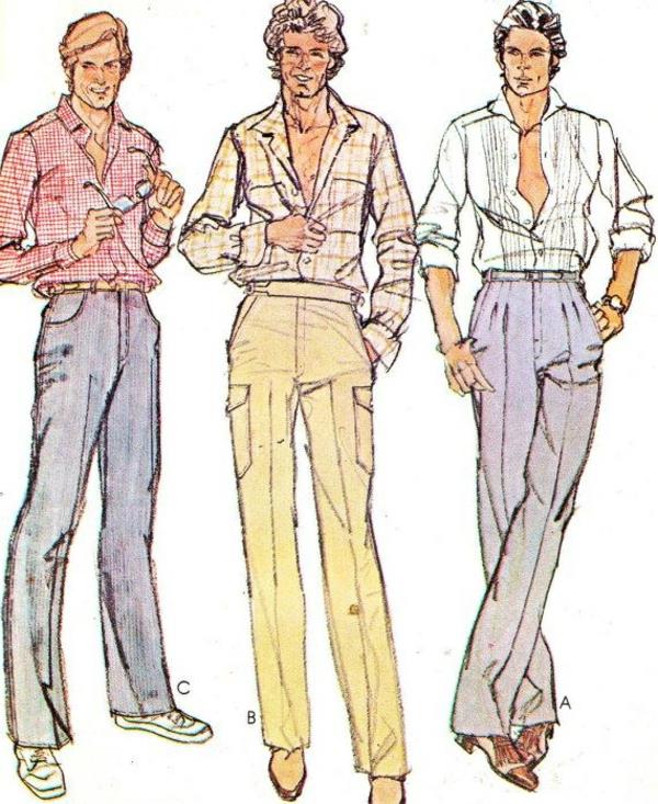 Muoti 70 -luvun miesten miesten paita ja housut ruudullisia kankaita