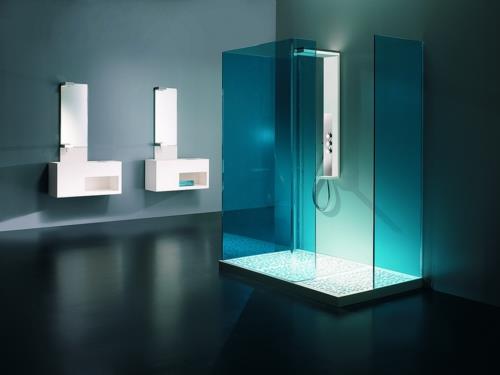 modernit suihkukaapit, jotka on valmistettu minimalistisista lasipesualtaista