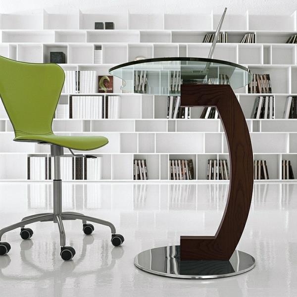 Modernit ruokapöydät ja tuolit hyllyt seinä vihreä tuoli