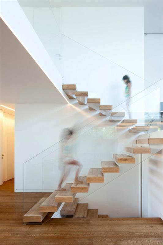 Moderni puinen portaat kelluva lasi kaide