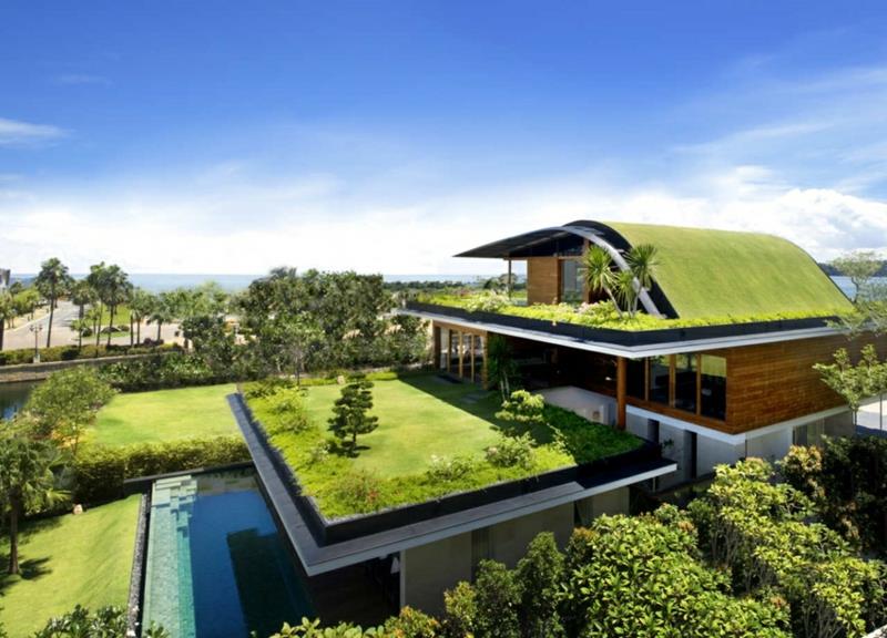 Nykyaikaiset talot rakentavat arkkitehtitaloja kattoterassi viherryttävä katto
