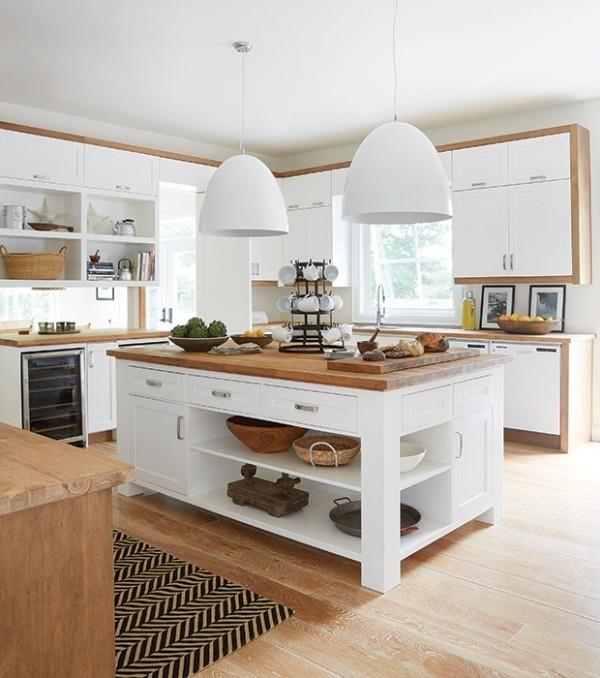 Moderni keittiö keittiö saari valkoinen vaalea puu erittäin houkutteleva kanadalainen unelma talo