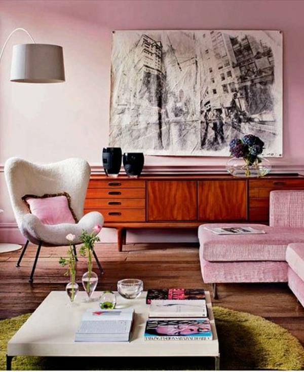 Modernit maalaukset graafisesti kaupunkiympäristö olohuoneen kalusteet vaaleanpunaiset värit